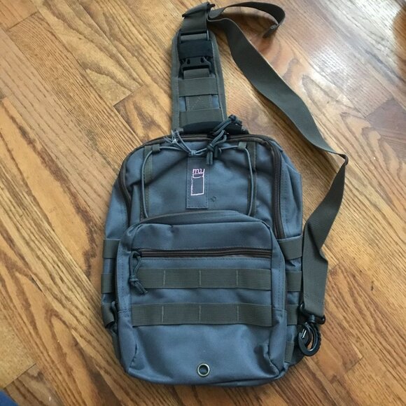 Olive Green Tactical Military Canvas Sport Sling Crossbody Backpack Bag